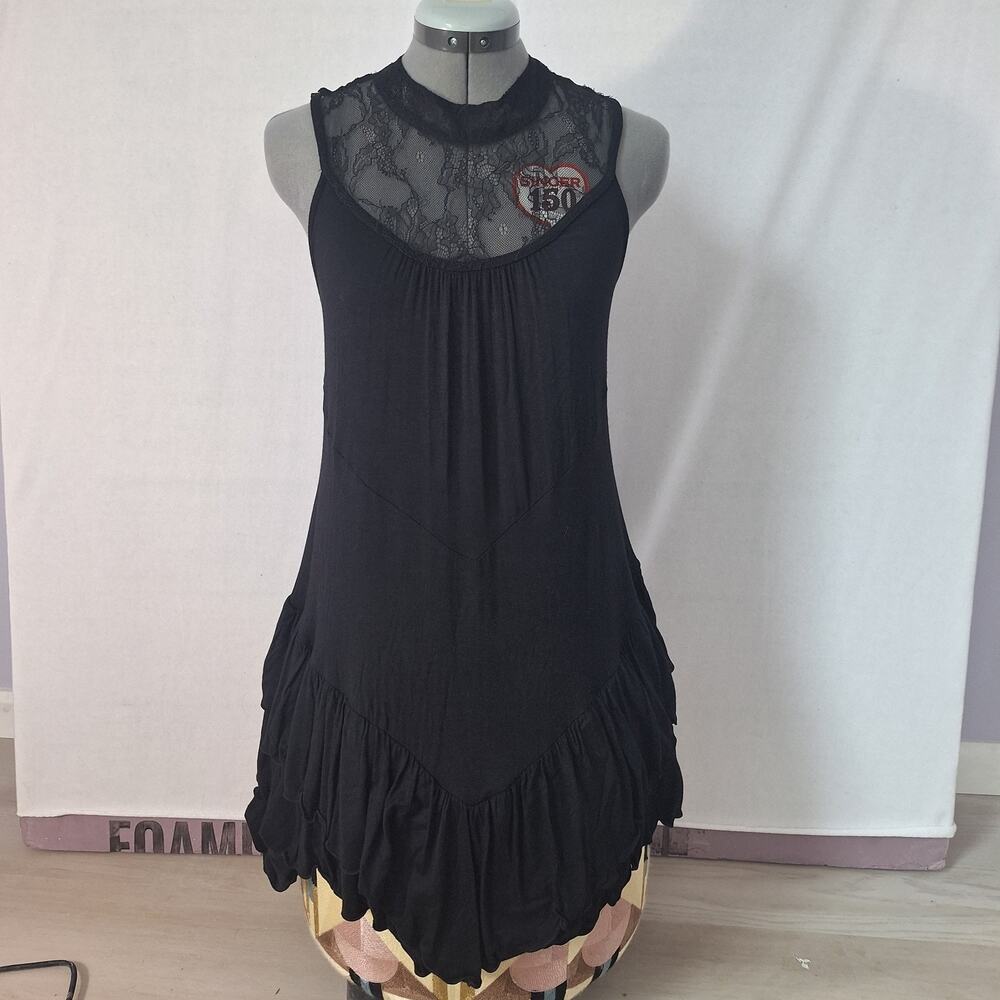 Adrianna Lacy Black Dress M Tiered Skirt Whimsygoth Dark Fairy Goth Witchy